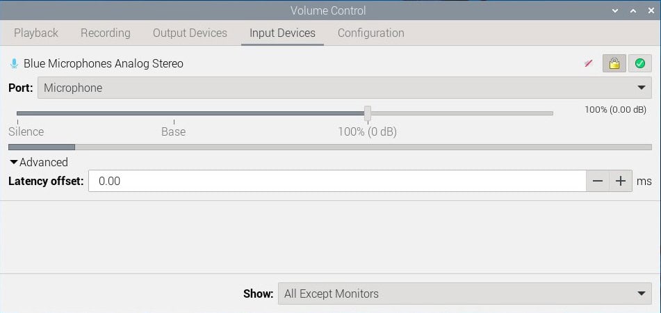 pavucontrol sur le bureau de raspberry pi os