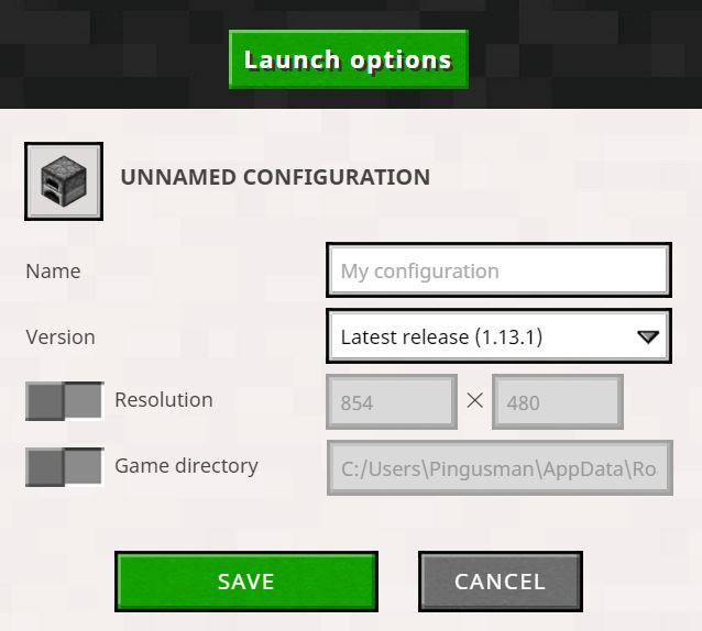 options de lancement de minecraft
