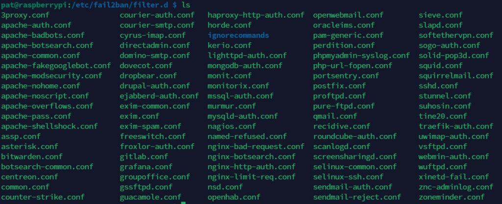 fail2ban filter list