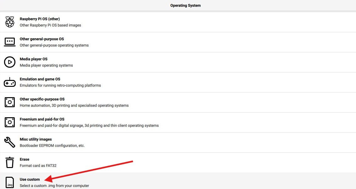 raspberry pi imager use custom image