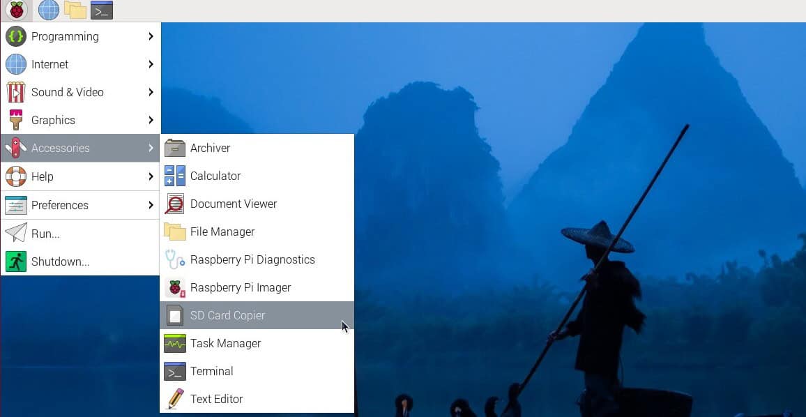 sd card copier menu entry on raspberry pi os