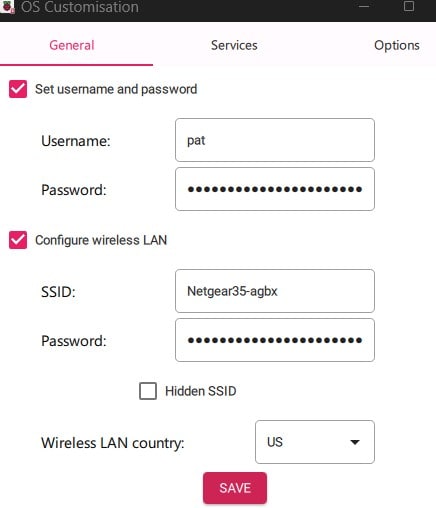 raspberry pi imager customisation settings for wifi