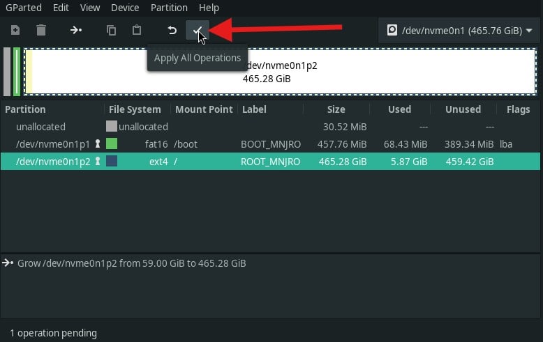 gparted apply operations