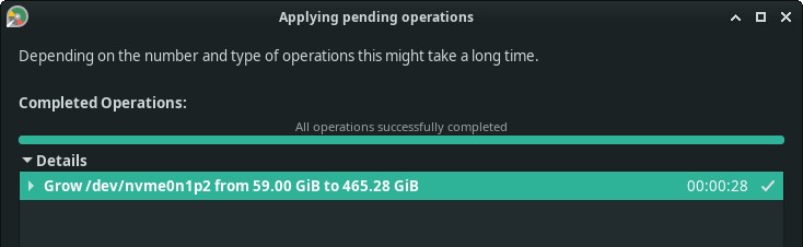 gparted resize operation successful