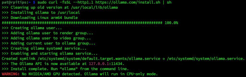 install ollama from terminal script