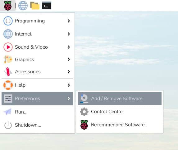 add / remove programs menu