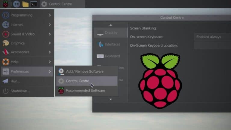 Raspberry Pi OS Control Centre settings window