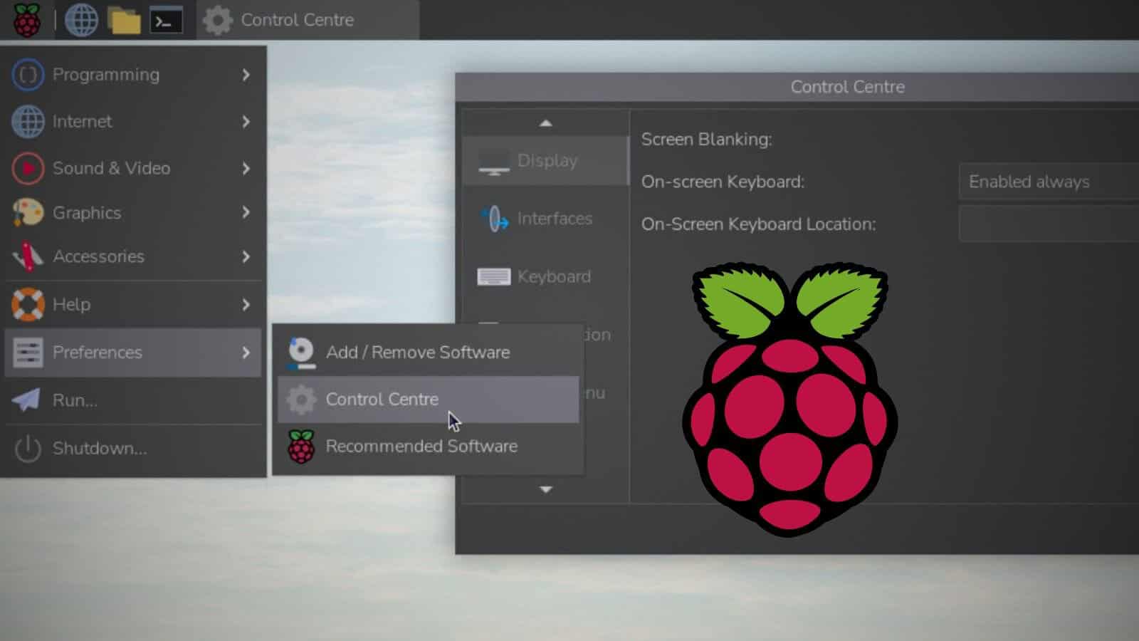 Raspberry Pi OS Control Centre settings window